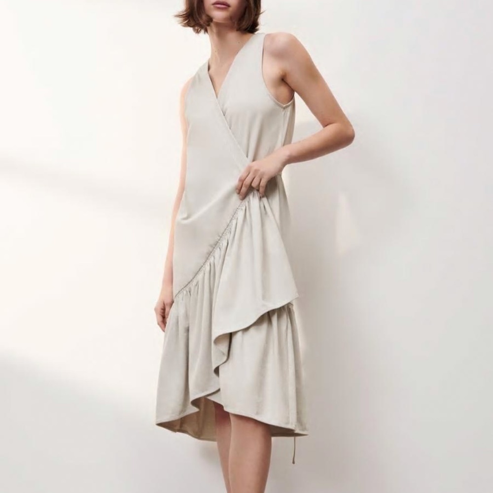 Zara beige wrap ruffle dress